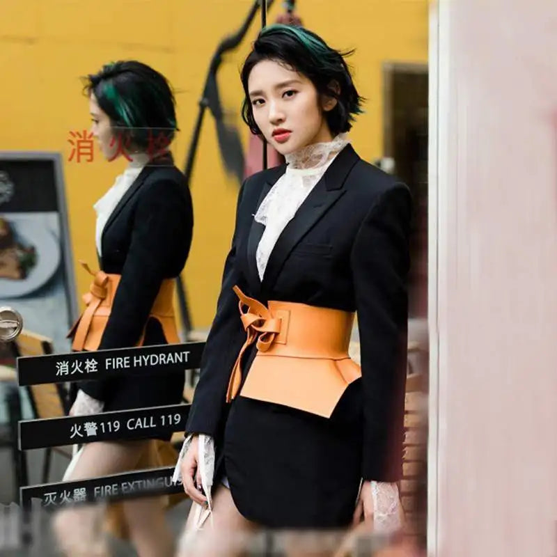 Cummerbund Belt – Wide Waistband – PU Leather | KIMLUD