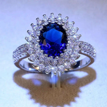 KIMLUD, CAOSHI Luxury Blue Crystal Stone Rings with Tiny Flower Cubic Zirconia Pretty Women's Jewelry Elegant Engagement Accessories, KIMLUD Womens Clothes