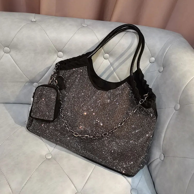 KIMLUD, 2023 Luxury Fashion Diamonds Women Handbags Oxford Cloth with Leather handle Big female Tote Bag Large Capacity Shoulder Bags, 1, KIMLUD Womens Clothes