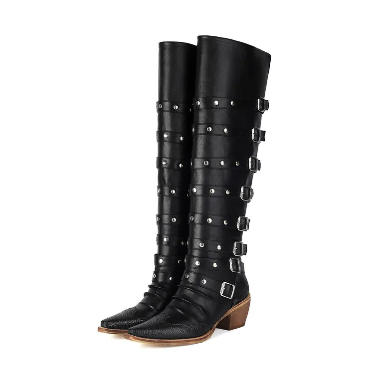 Western Buckle Wedge Boots — Saddle Brown | KIMLUD