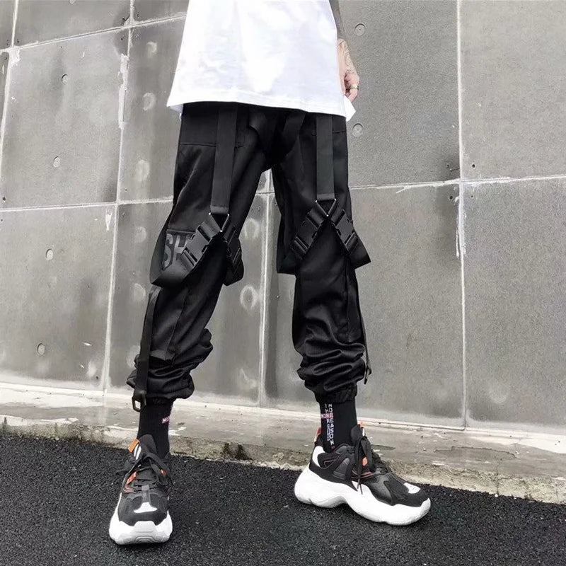 Harajuku Cargo Pants Techwear Joggers Multi Pocket Urban Streetwear Elements — Black | KIMLUD