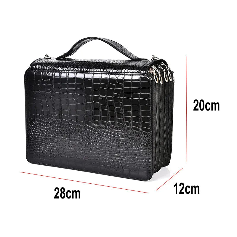Crocodile-Embossed PU Pencil Case Five-Layer Large Capacity — Purple | KIMLUD