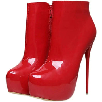 KIMLUD, Big Size 35-47 Patent Leather Women Boots Round Toe Side Zipper Super High Heels 16CM Pumps 2025 Sexy Platform Party Shoes Woman, KIMLUD Womens Clothes