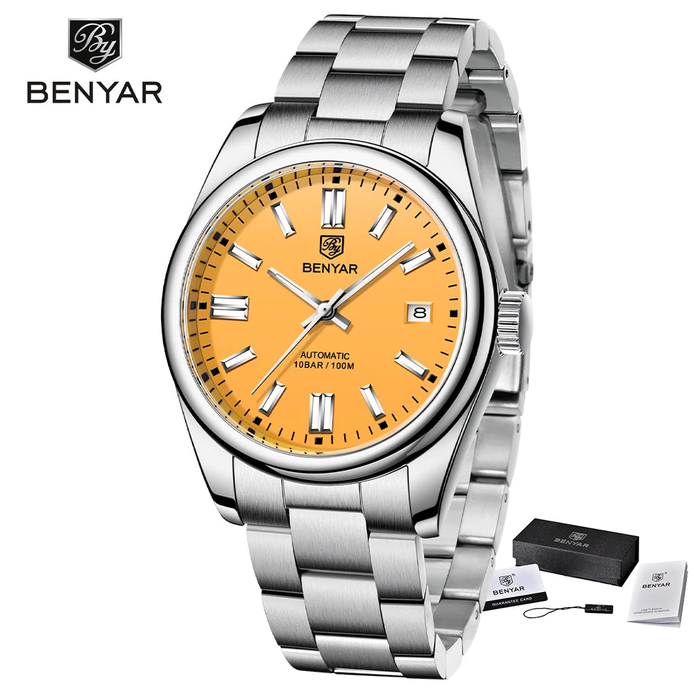 BENYAR Top Brand New Men Mechanical Wristwatches Stainless Steel Sports Automatic Watch 10Bar Waterproof Diving Watch for Men