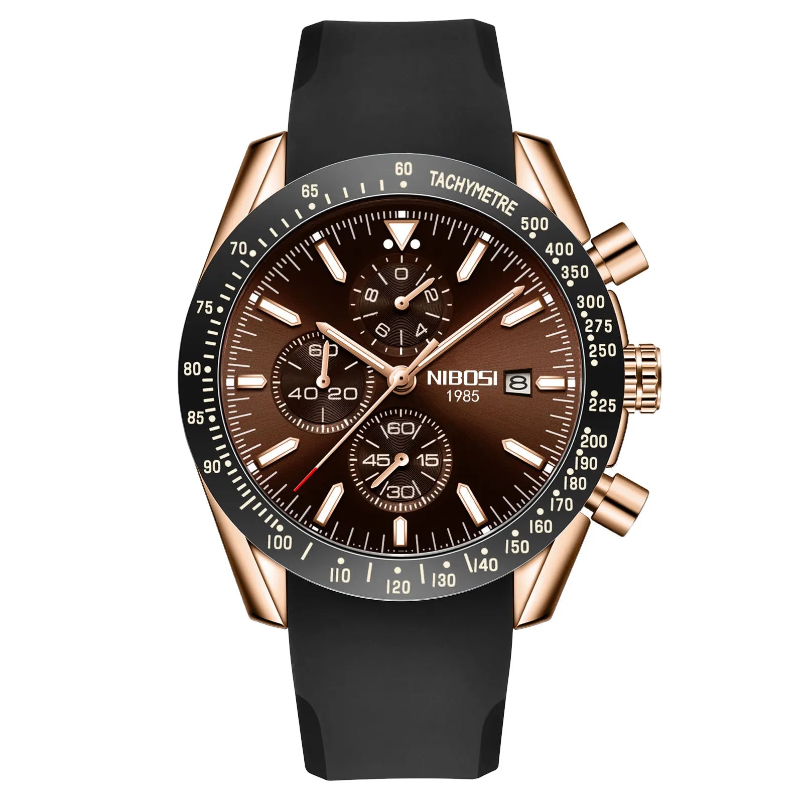 NIBOSI 2615 Business Style Men Watch Luminous Real Leather Band Wristwatch Silicone Strap Chronograph Quartz Watches