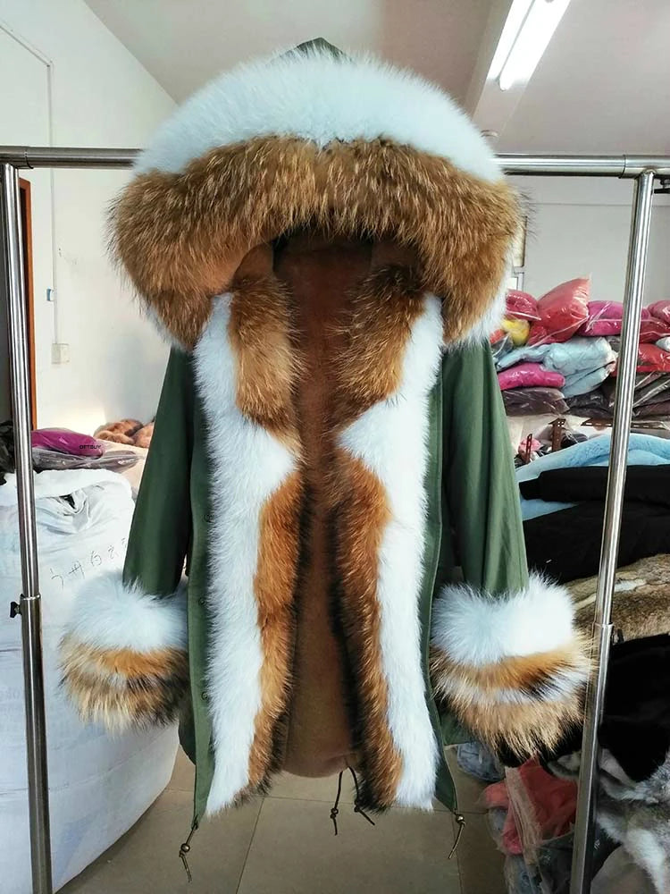 OFTBUY 2022 Long Parka Real Fur Coat Winter Jacket Women Natural Raccoon Fur Fox Fur Collar Hood Cuffs Thick Warm Outerwear New