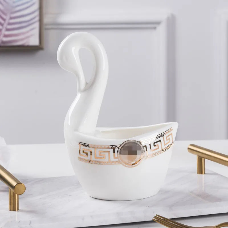 Bone China Dinnerware Set Minimalist Geometric Rim — Gold and White | KIMLUD