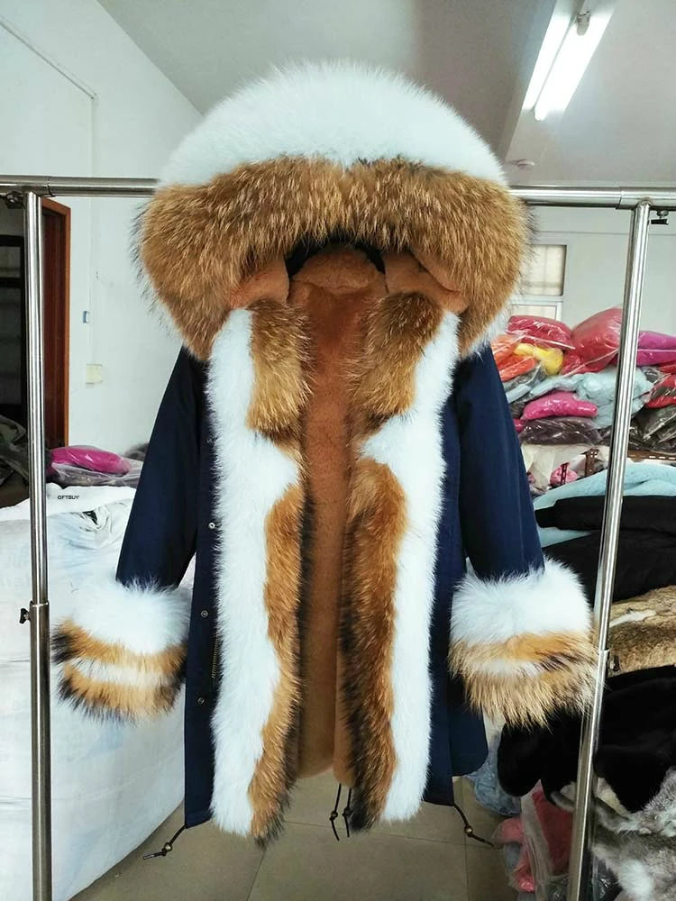 OFTBUY 2022 Long Parka Real Fur Coat Winter Jacket Women Natural Raccoon Fur Fox Fur Collar Hood Cuffs Thick Warm Outerwear New