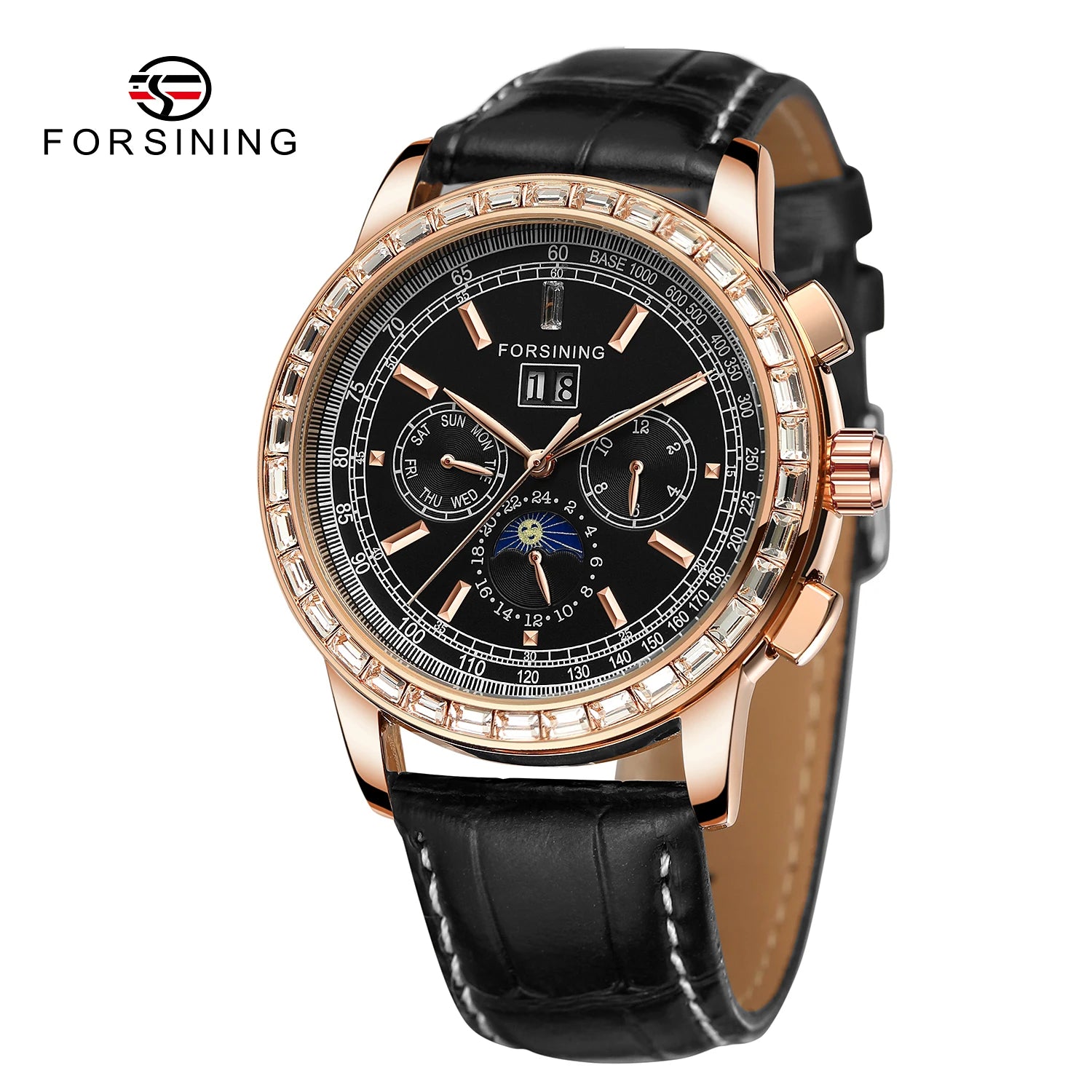Rose Gold Stainless Steel Men's Wrist Watch Tourbillon Chronograph Leather Strap — Rose Gold | KIMLUD