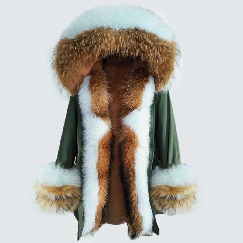 OFTBUY 2022 Long Parka Real Fur Coat Winter Jacket Women Natural Raccoon Fur Fox Fur Collar Hood Cuffs Thick Warm Outerwear New
