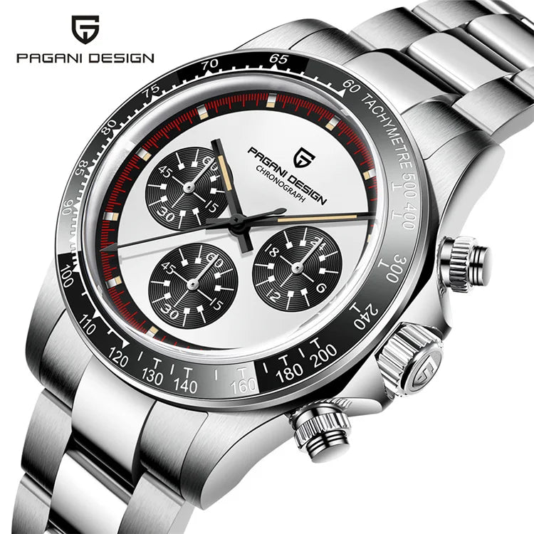 PAGANI DESIGN 1676 Classic Stainless Steel  Men's Quartz Watch Ceramic Bezel Waterproof Clock Luxury Pagani Watch