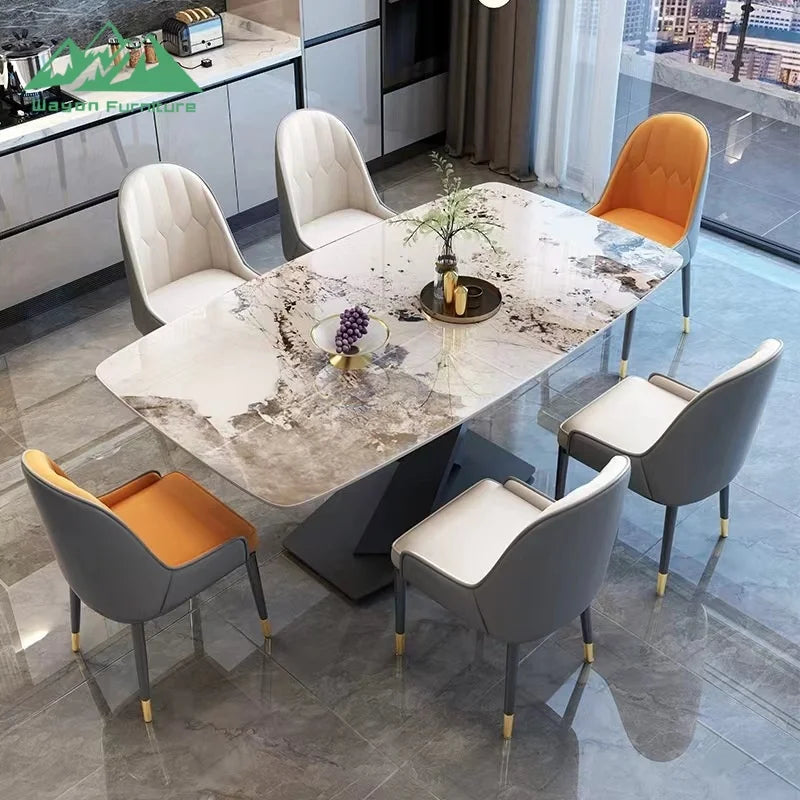 Wayon Modern Sintered Stone Dining Table with X-Shaped Metal Legs Luxury Small Apartment Furniture