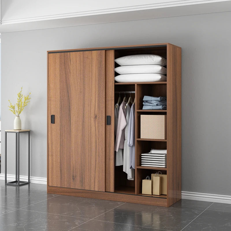Wooden Wardrobe Minimalist Modern Bedroom Cabinet With Sliding Doors — White | KIMLUD