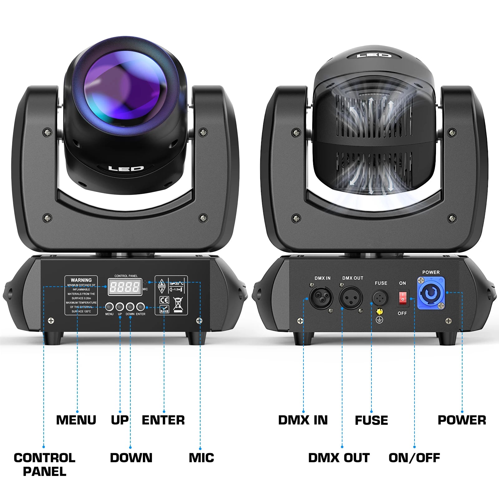 Aluminum Alloy LED Moving Head 100W With 18 Prism Beams — Matte Black | KIMLUD