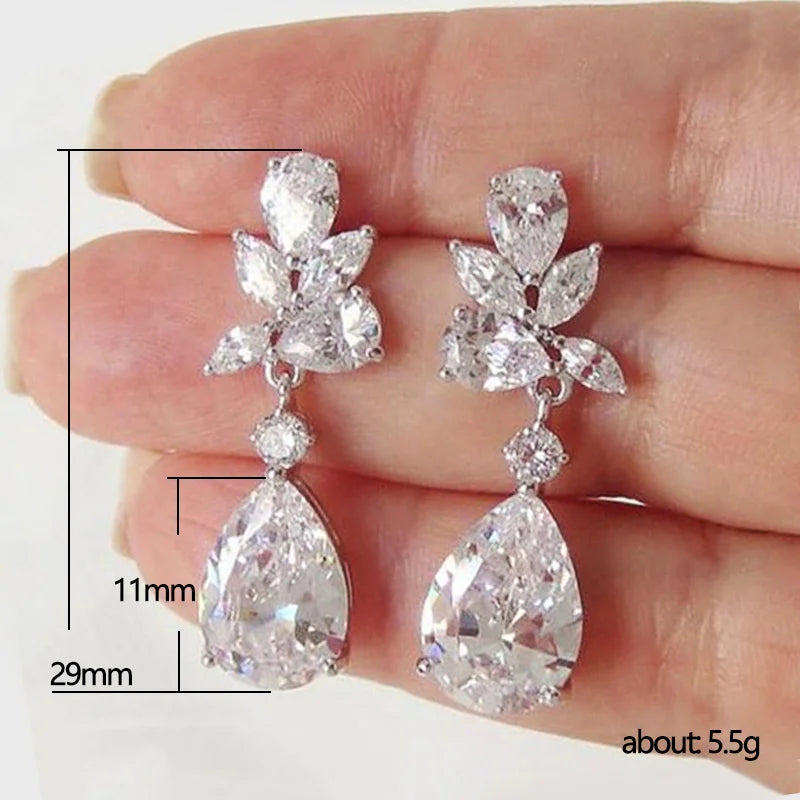 Crystal Drop Earrings Cubic Zirconia Bling — Silver | KIMLUD