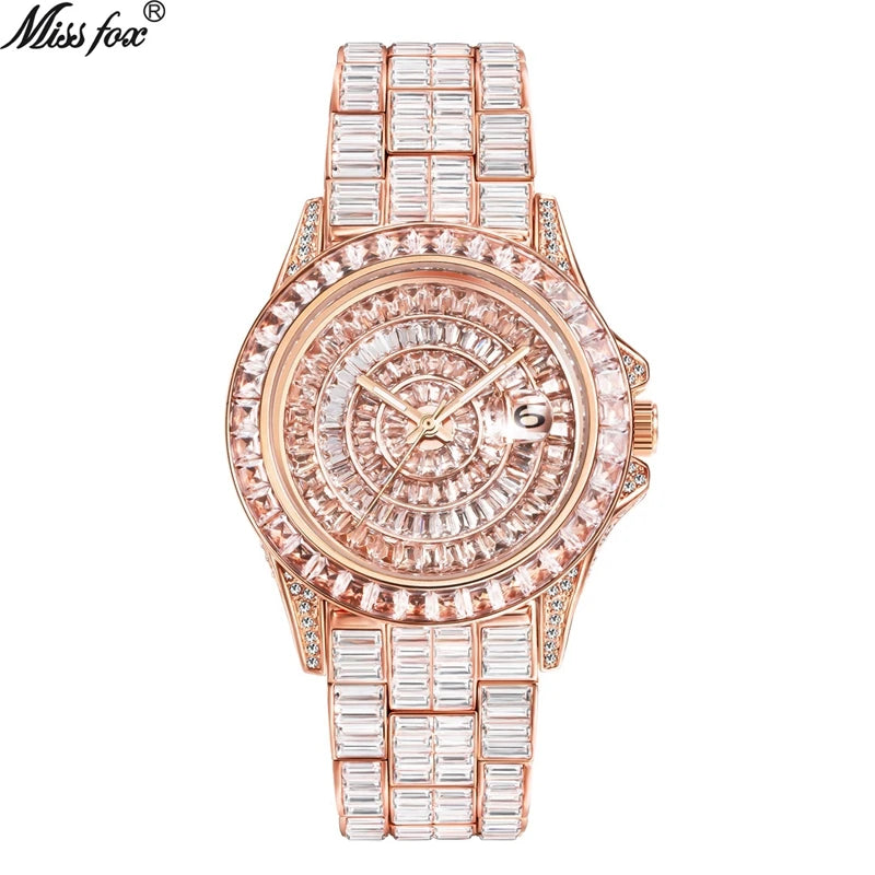 Miss Fox Trend Square Diamond Full Diamond Men's Watch High Quality Calendar Waterproof Men's Watch Men Clock Relogio Masculino