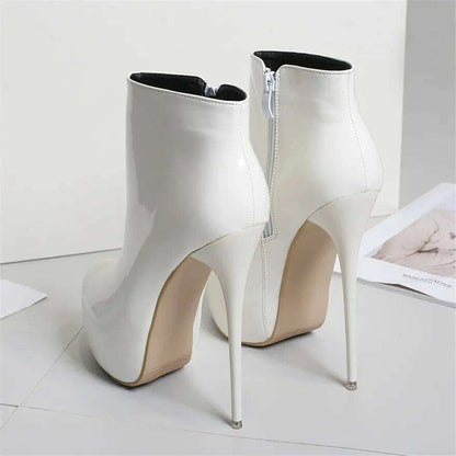 KIMLUD, Big Size 35-47 Patent Leather Women Boots Round Toe Side Zipper Super High Heels 16CM Pumps 2025 Sexy Platform Party Shoes Woman, KIMLUD Womens Clothes