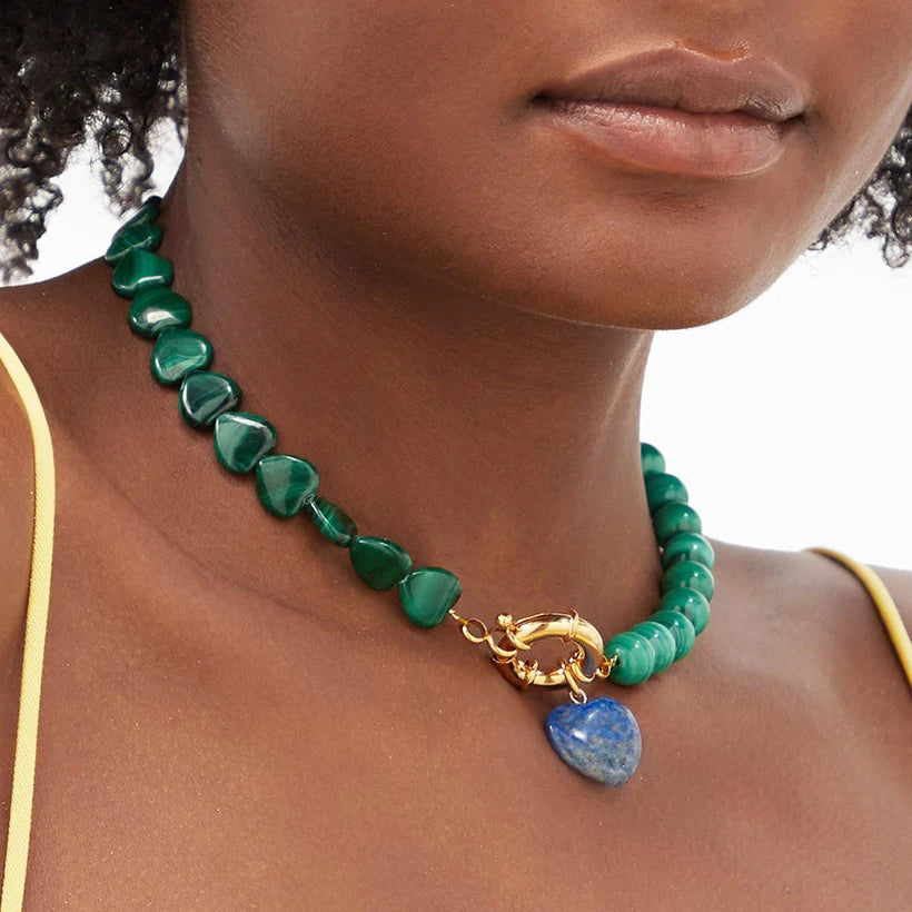 Malachite Two-Tone Horse Coin Necklace — Green | KIMLUD