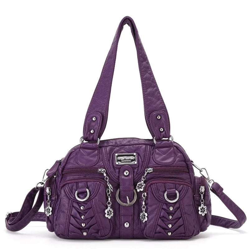 PU Satchel Top-Handle Dumpling Bag — Black | KIMLUD