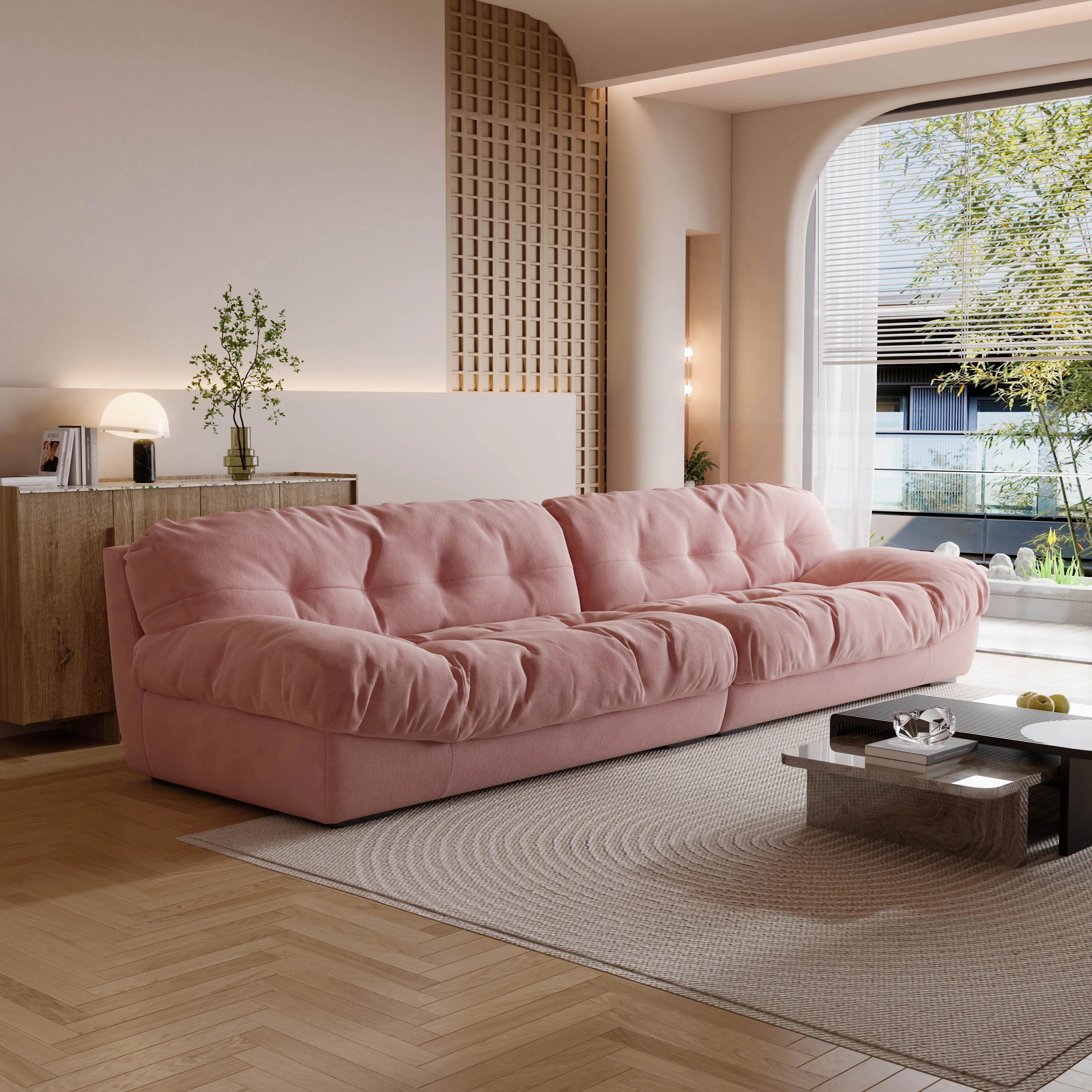 Fabric Covered Sofa Set Modular Sectional — Cream | KIMLUD