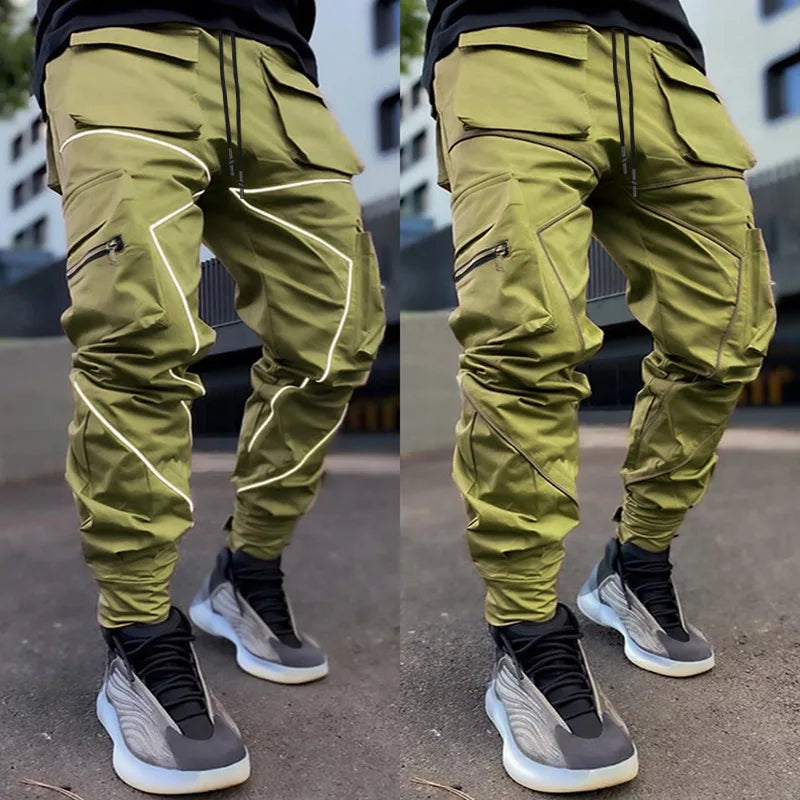 Reflective Cargo Pants Multi-Pocket — Black | KIMLUD