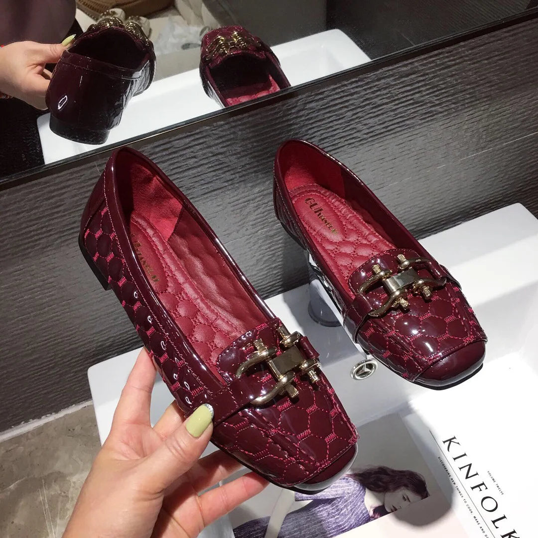 Women's Flat Shoes Spring Autumn New Square Toe Chain Comfortable Casual Square Toe Slip-On Female Shoes Large Size 36-42