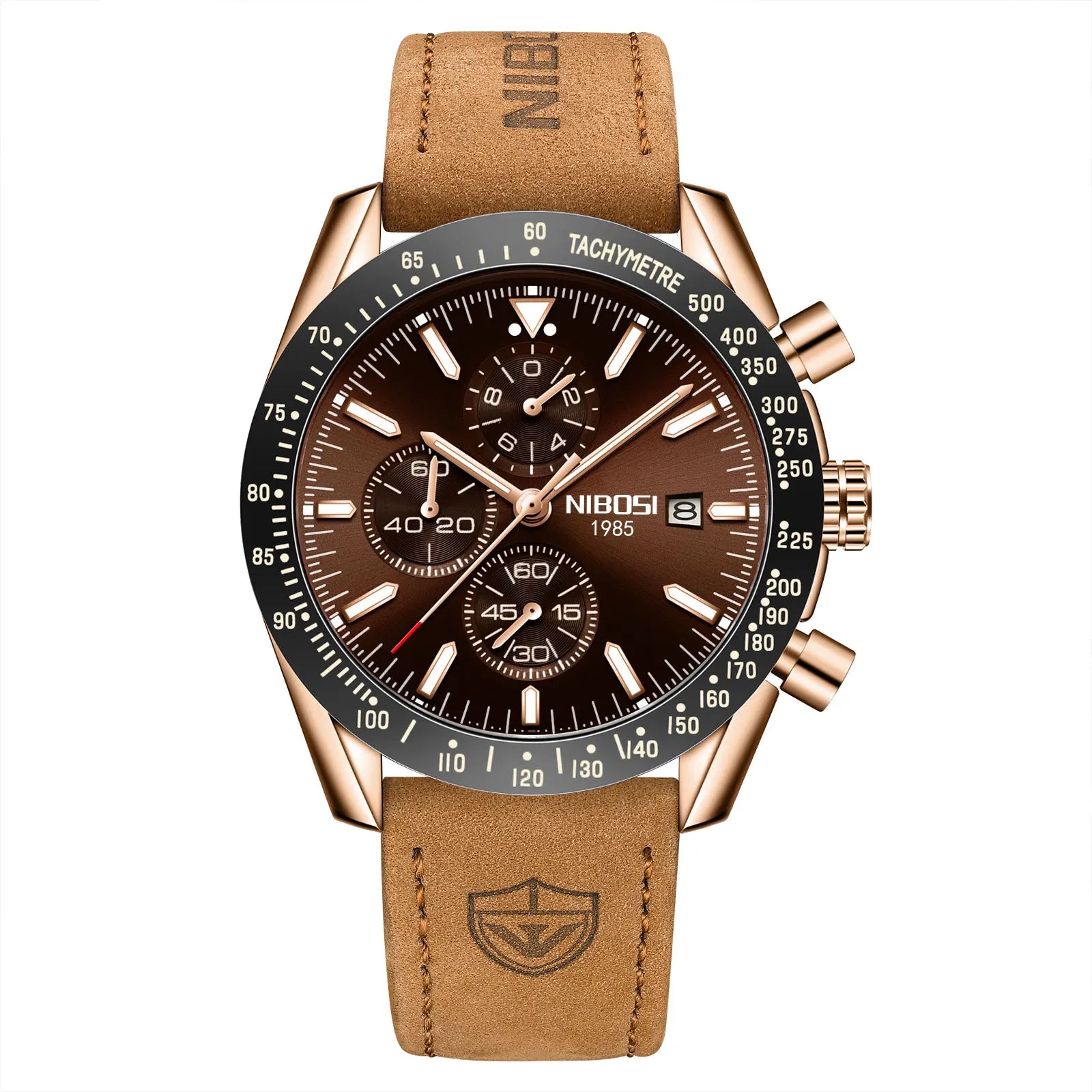 NIBOSI 2615 Business Style Men Watch Luminous Real Leather Band Wristwatch Silicone Strap Chronograph Quartz Watches