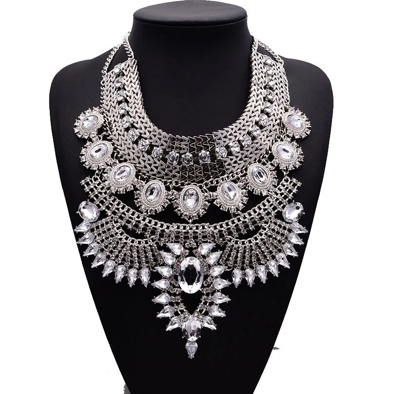 Choker Necklace – Multilayer Coin Collar – Rhinestone Tin Alloy | KIMLUD