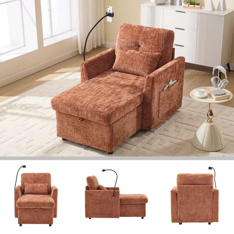 Chenille Sofa Recliner With Storage — Terracotta Orange | KIMLUD