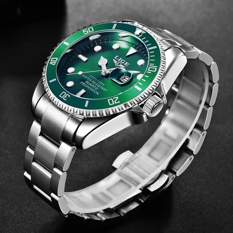 LIGE Top Brand Luxury Watches for Men Casual Sport Fashion Military Stainless Steel Wrist Auto Date Man Watch Clock Reloj Hombre