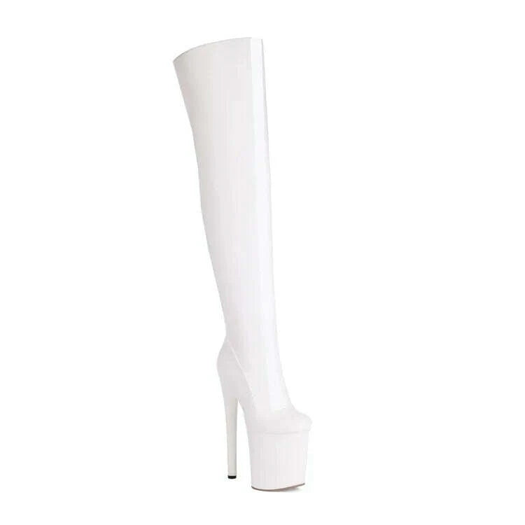 KIMLUD, Super High Women Patent Thigh High Platform Shoes Ladies Over Knee Boots Stiletto Night Club Pole Dancer Long Booties, KIMLUD Womens Clothes