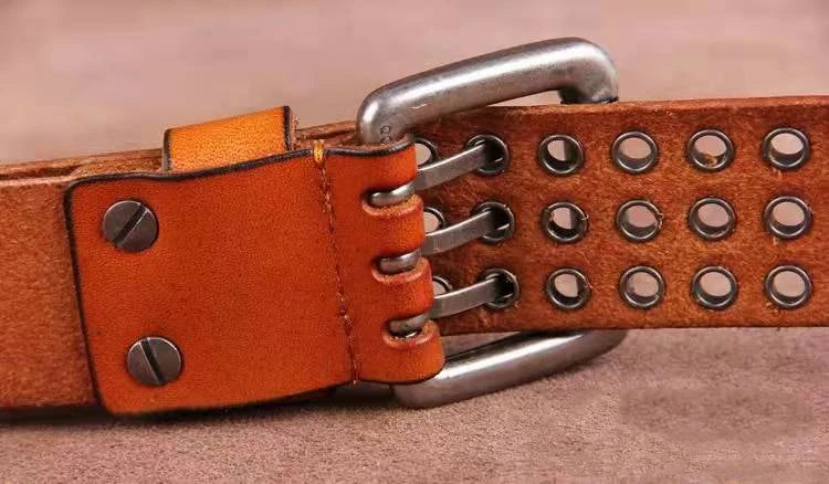Studded Leather Belt Heavy Metal Style — Dark Brown | KIMLUD