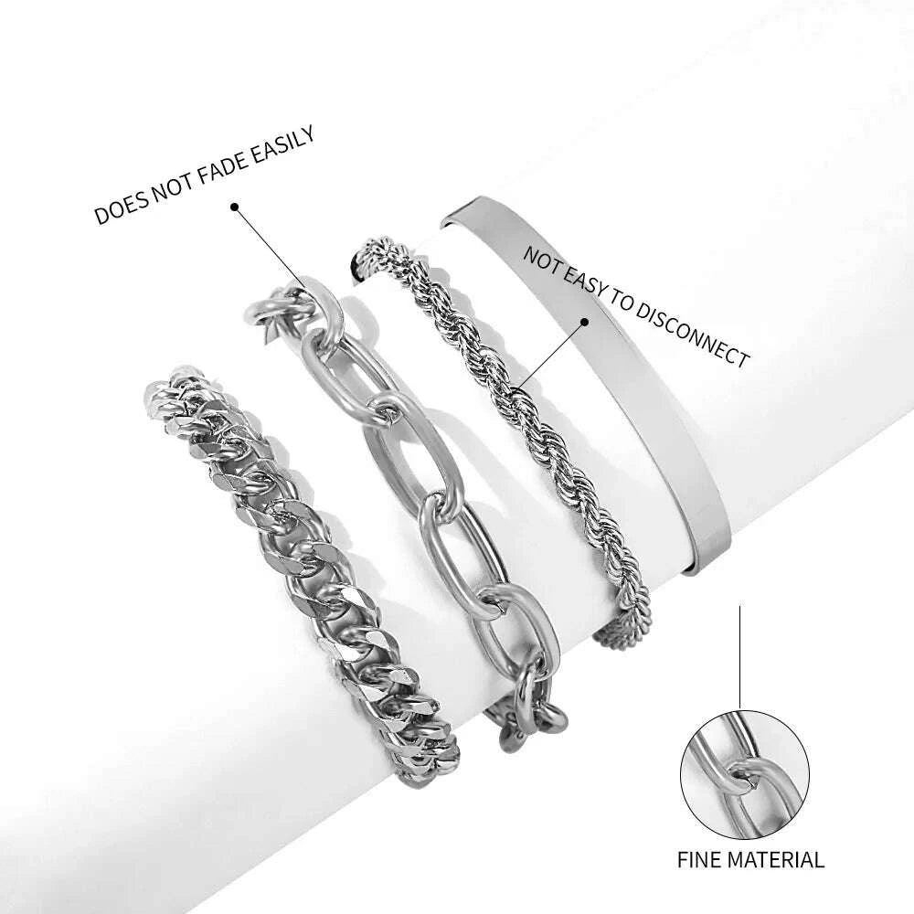4pcs Punk Curb Cuban Chain Bracelets Set for Women Miami Boho Thick Gold Color Charm Bracelets Bangles Fashion Jewelry
