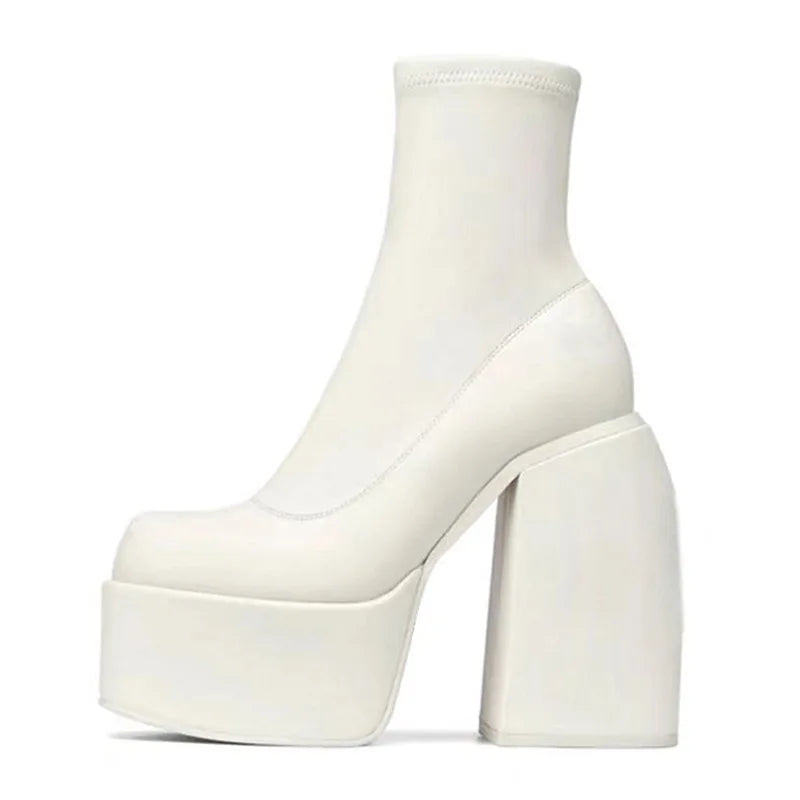 2025 Autumn Winter Short Boots for Large Size Thick-Soled Thick-Heeled Elastic Elastic Cross-Border E-Commerce Supply Europe