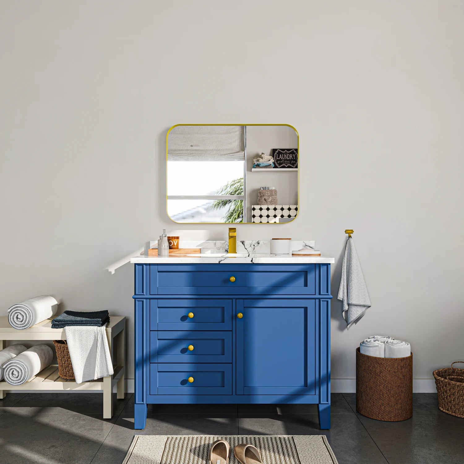 Modern Golden Rectangular Bathroom Mirror, Waterproof Wall Mounted Anti Fog Mirror for Hotel Decoration & Luxury Furniture