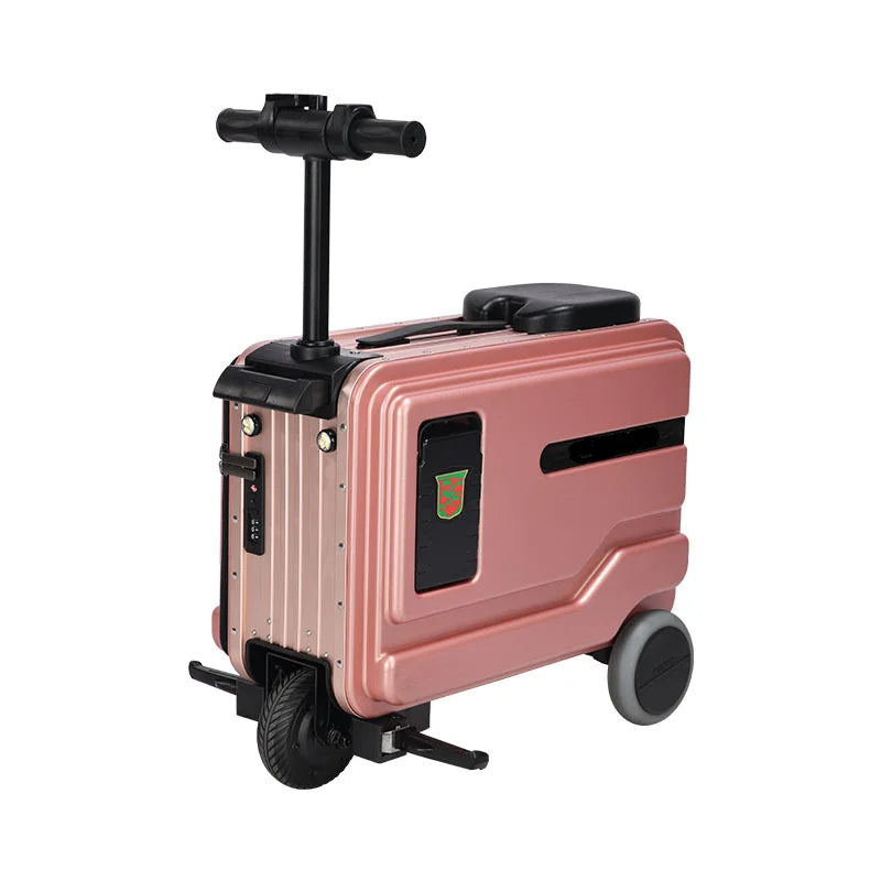 Electric Rideable Aluminum Alloy Suitcase With Built-In Seat And Ambient Light — Cobalt Blue | KIMLUD