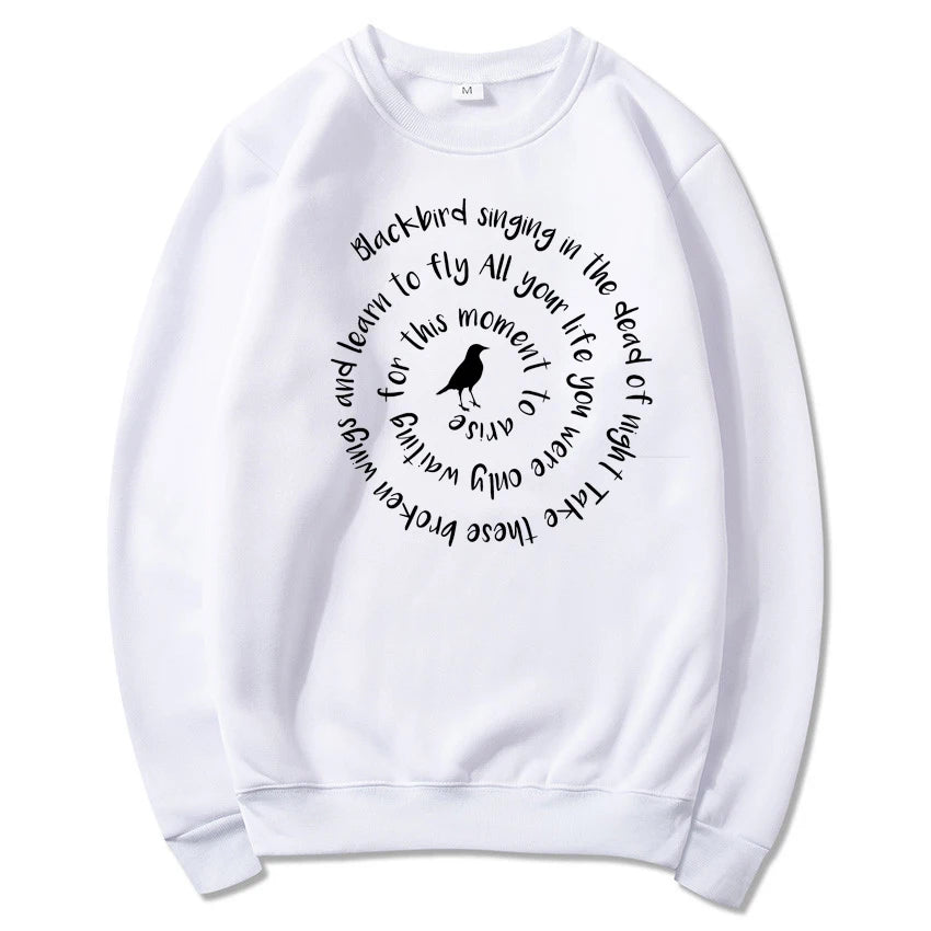 Women Crewneck Sweatshirt - Letter Print - Cotton Polyester - Black | KIMLUD