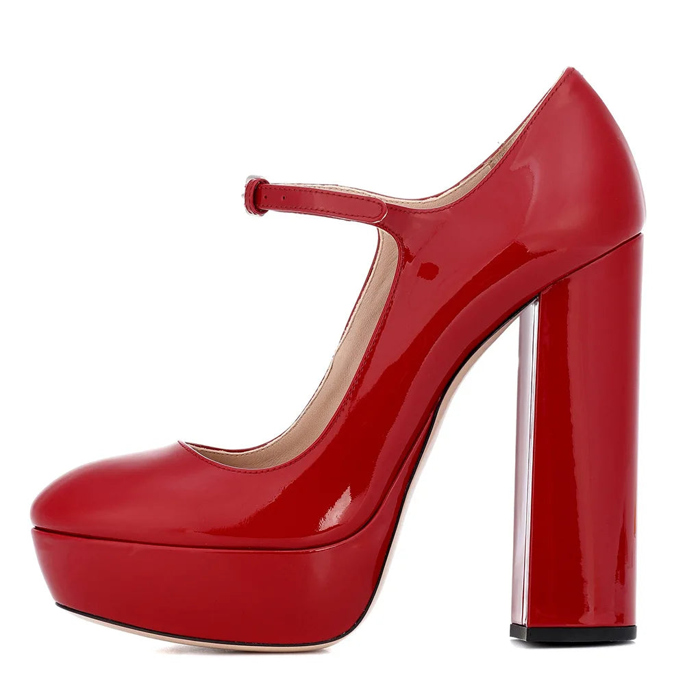 Pumps – Platform Buckle Strap – Square Heel – Plus Size | KIMLUD