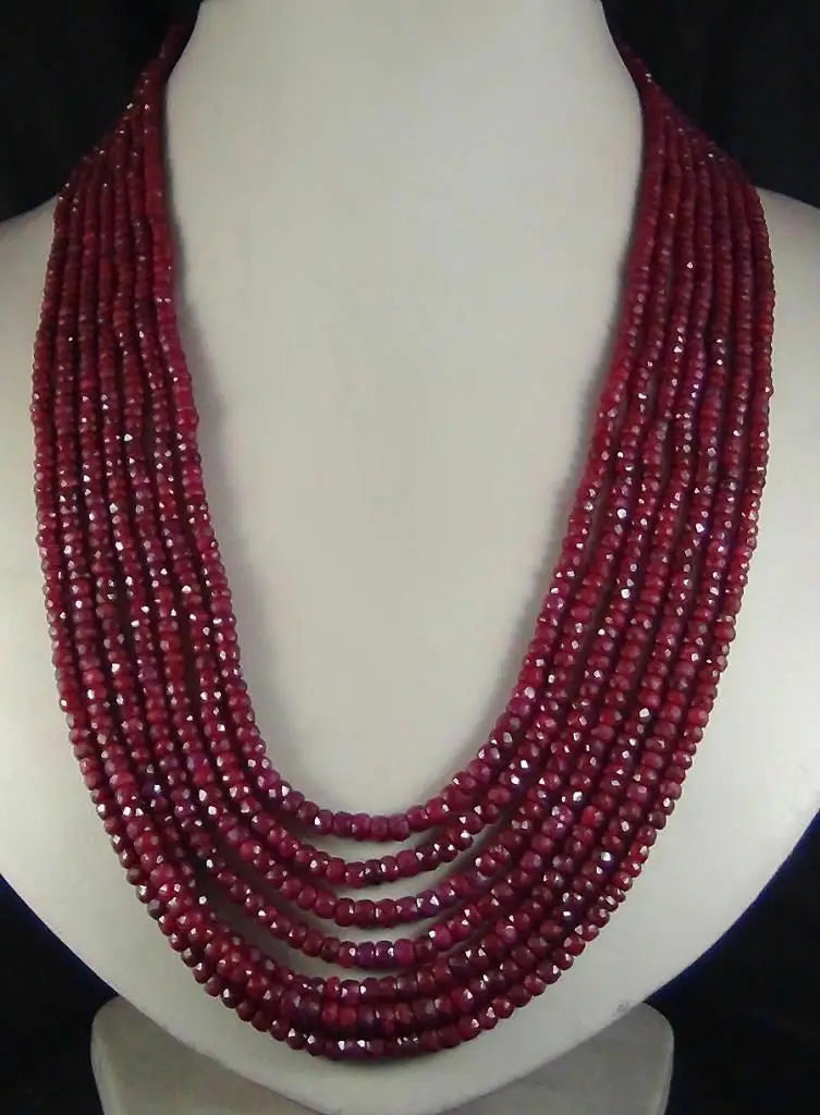 2x4mm NATURAL RUBY FACETED BEADS NECKLACE 7 Rows 17'’-23" Can Choice Red Blue White Green Yellow