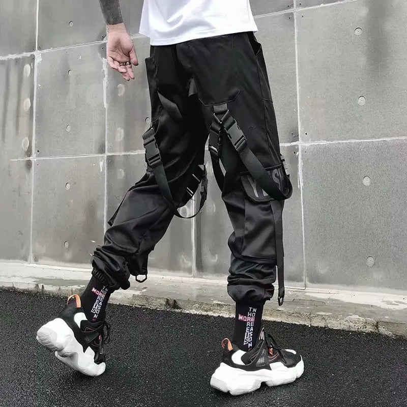 Harajuku Cargo Pants Techwear Joggers Multi Pocket Urban Streetwear Elements — Black | KIMLUD