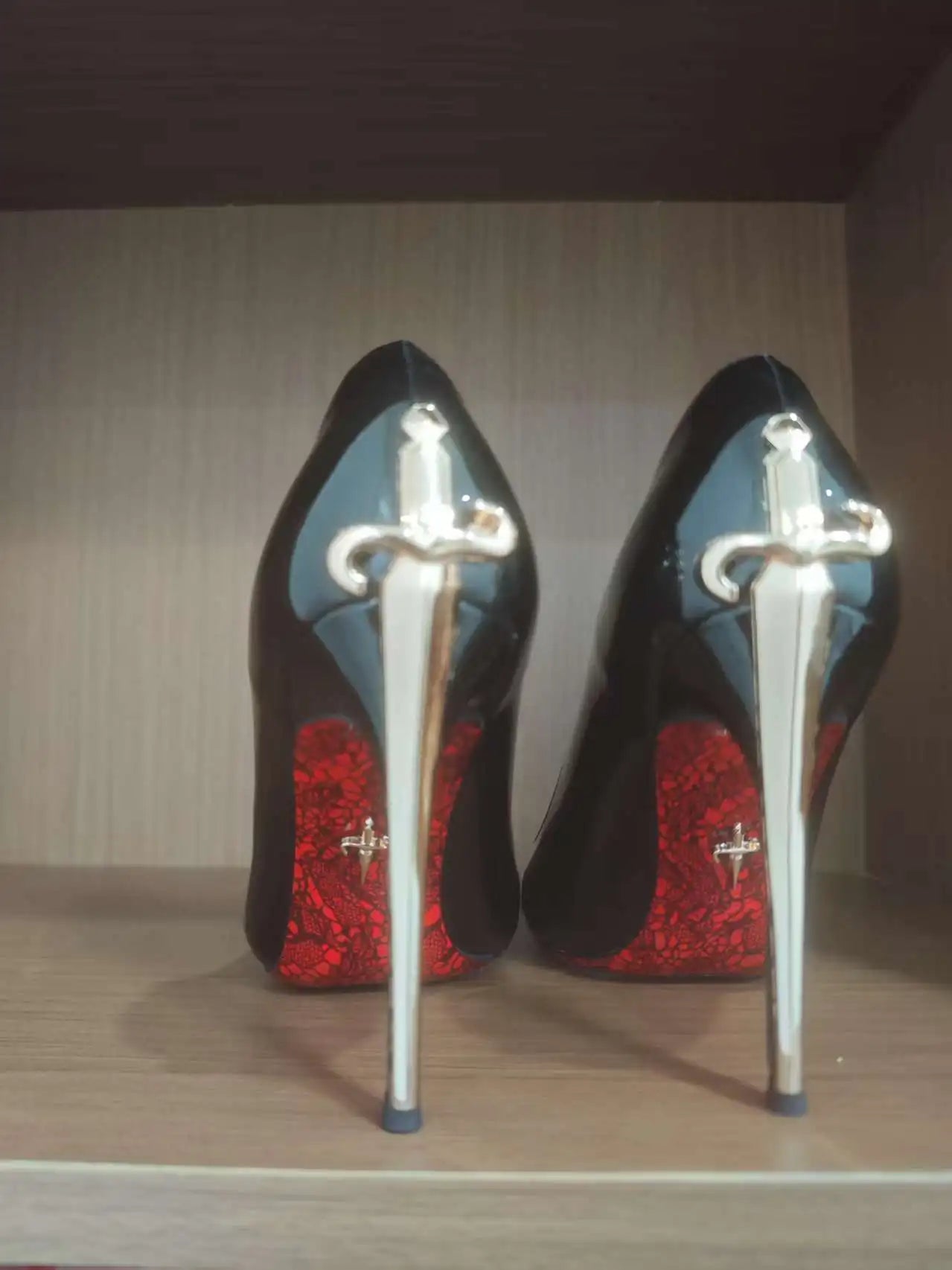 Microfiber Stiletto Open-Toe Red Bottom — Black | KIMLUD