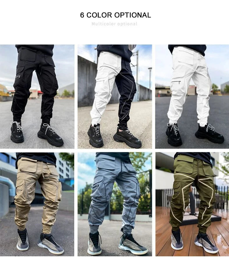 Reflective Cargo Pants Multi-Pocket — Black | KIMLUD