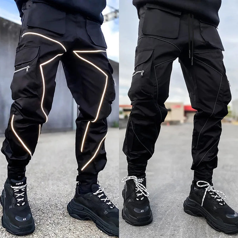 Reflective Cargo Pants Multi-Pocket — Black | KIMLUD