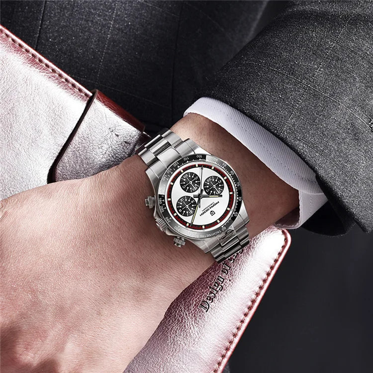 PAGANI DESIGN 1676 Classic Stainless Steel  Men's Quartz Watch Ceramic Bezel Waterproof Clock Luxury Pagani Watch
