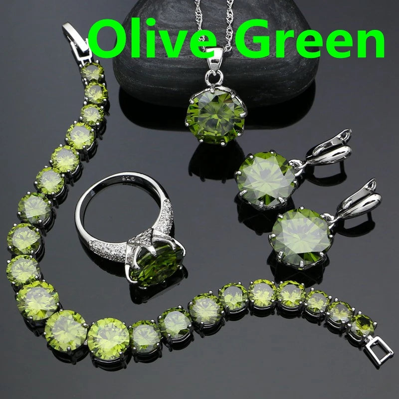 Sterling Silver Bridal Jewelry Set Cubic Zirconia — Canary Yellow | KIMLUD