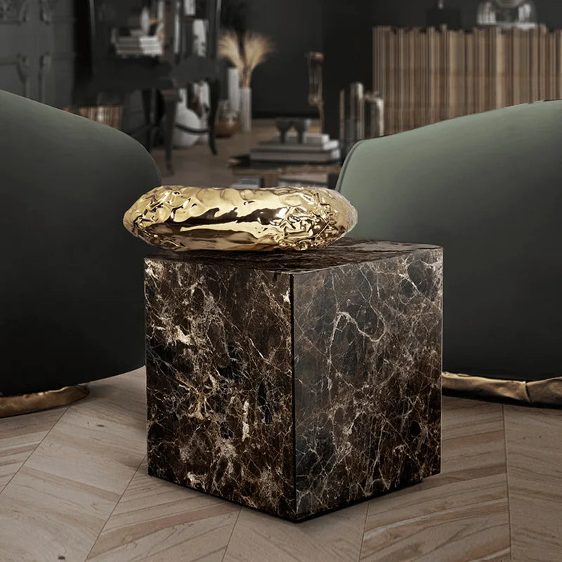 Boca Luxury Copper Base High-end Marble Side Table with Stylish Furniture for Interior Villa and Home Decor