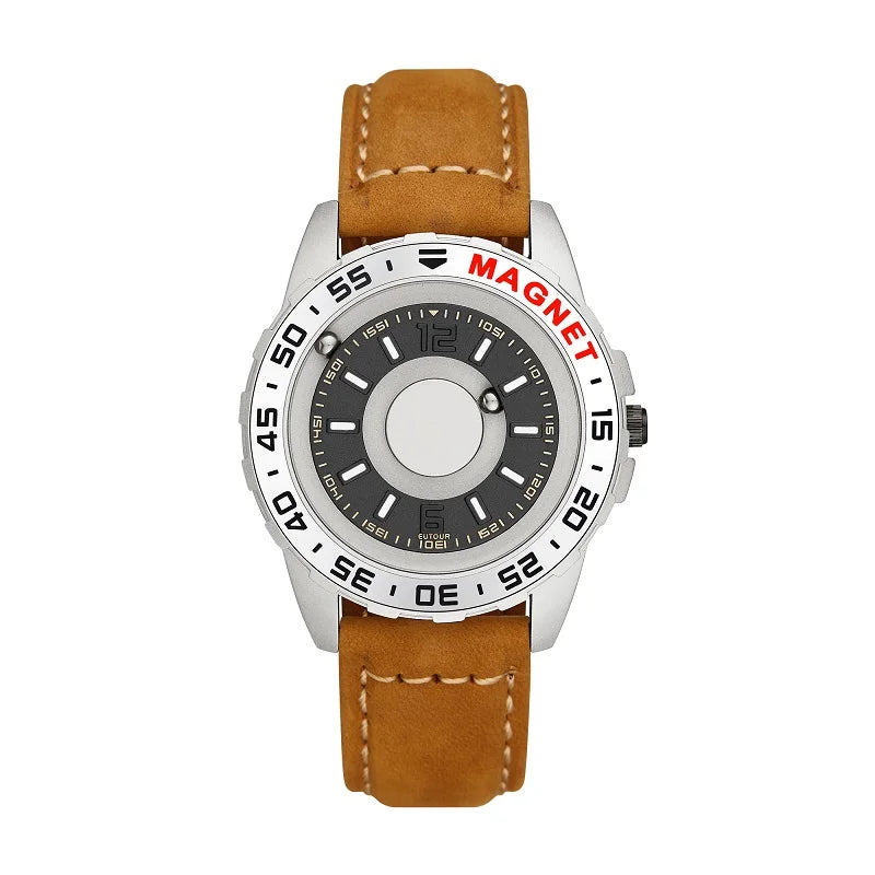 NEW EUTOUR Watch Men Innovative Magnet Ball Show Quartz Men Watch Genuine Leather Canvas Steel Strap Watches Relogio Masculino