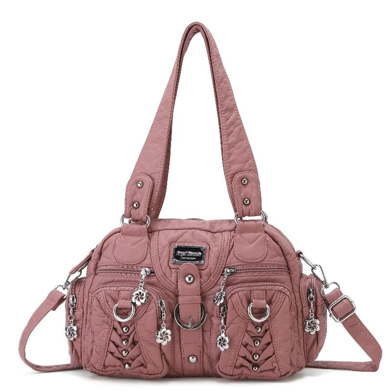 PU Satchel Top-Handle Dumpling Bag — Black | KIMLUD