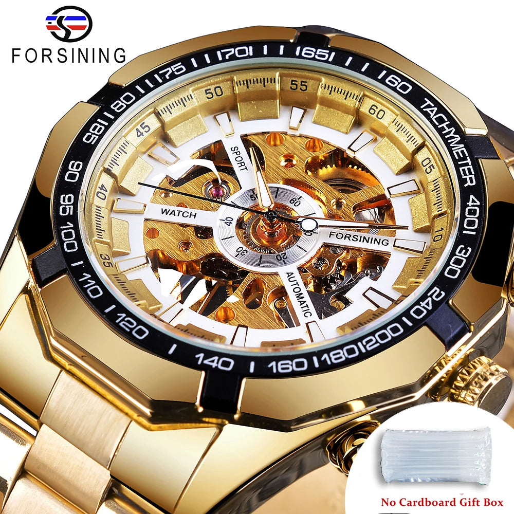 Forsining 2025 Stainless Steel Waterproof Mens Skeleton Watches Top Brand Luxury Transparent Mechanical Sport Male Wrist Watches