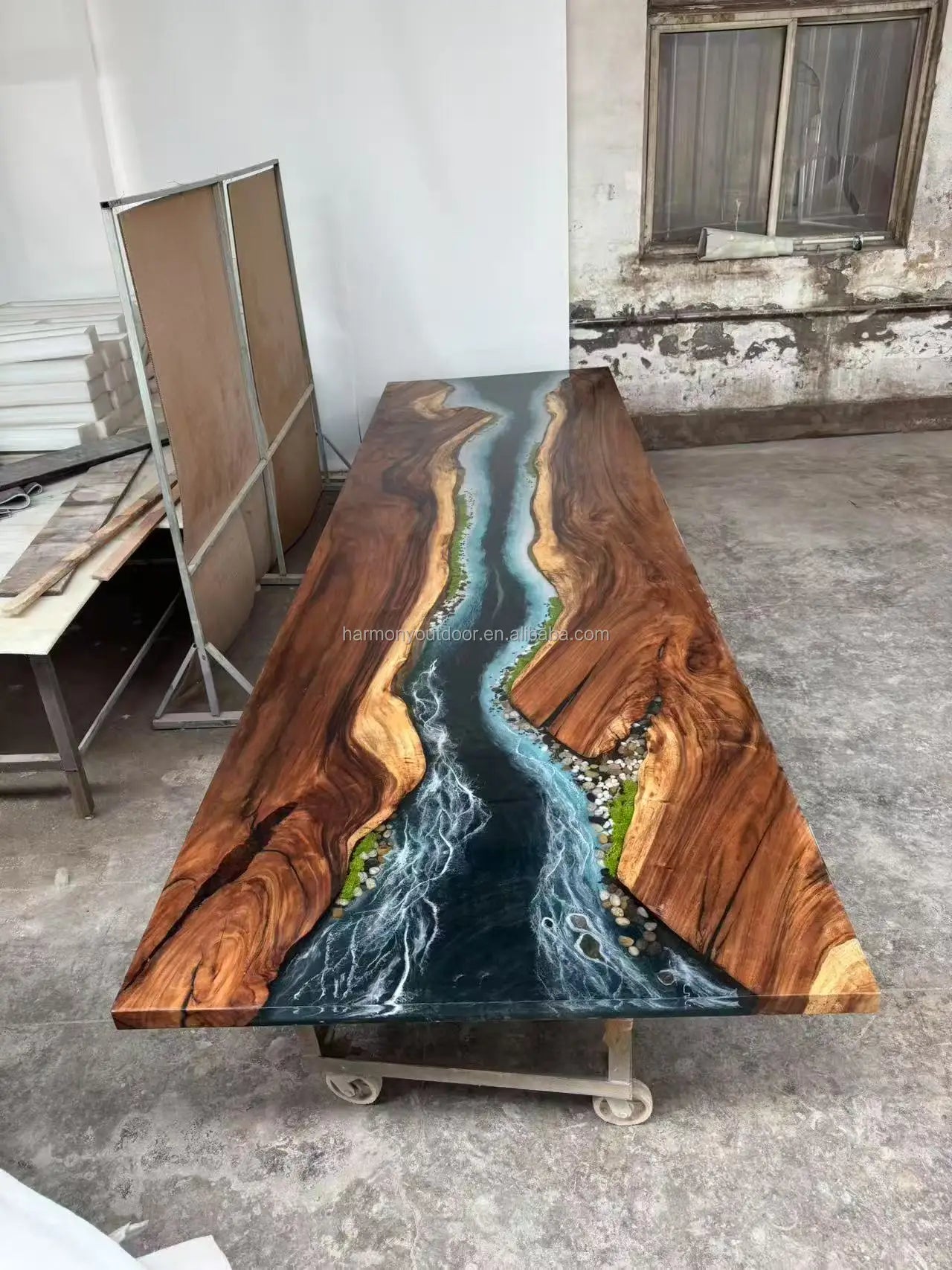 Solid Walnut Dining Table With Epoxy River Slab And Hand-Finished Edges — Deep Walnut | KIMLUD